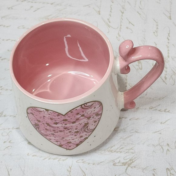 Shabby Chic White And Pink‎ Ceramic Coffee Mug Hearts Pattern 16 Oz - Picture 11 of 12